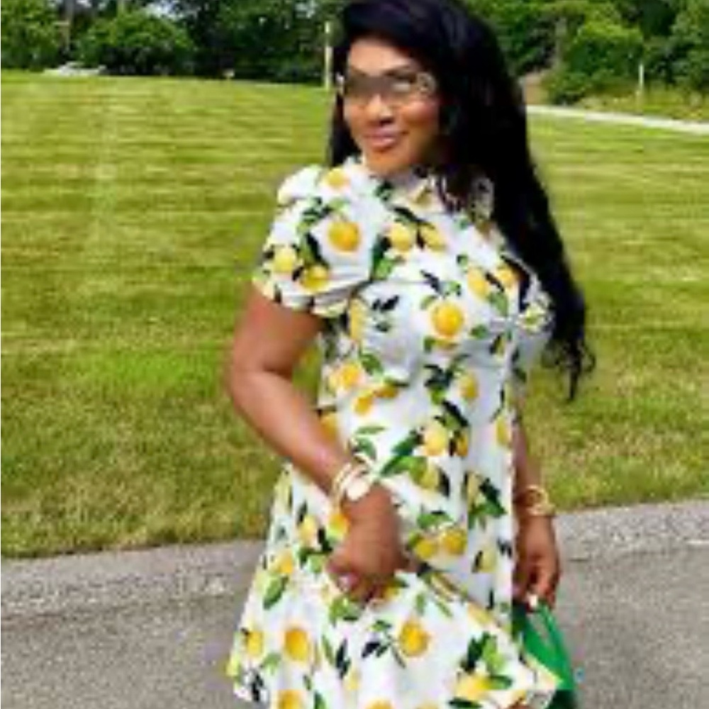 Cynthia Rowley Lemon Print Dress with Green Leaves